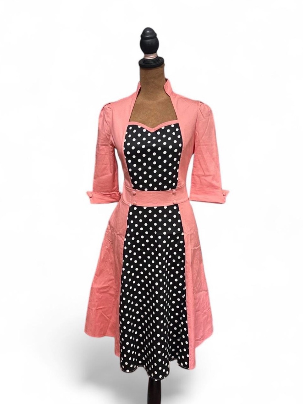 Vintage-Inspired Pink & Black Polka Dot Fit-and-Flare Dress 80s Does 50s Retro